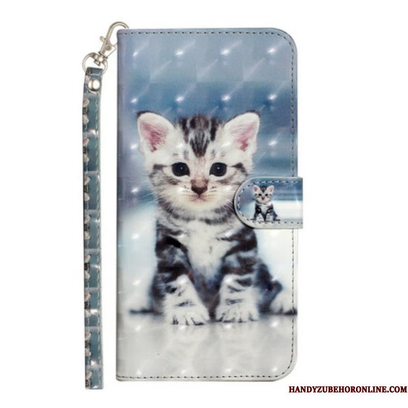 Leren Hoesje voor iPhone 13 Pro Max Met Ketting Kitten Light Spots Met Riem