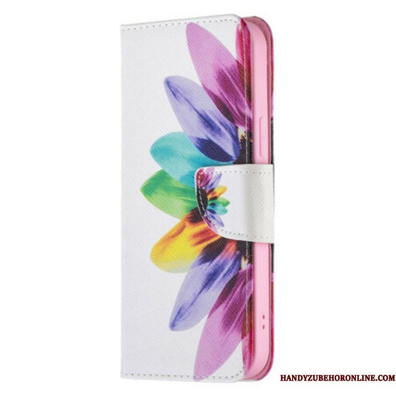 Leren Hoesje voor iPhone 13 Pro Max Waterverf Bloem