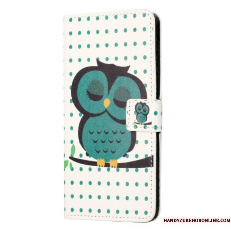 Leren Hoesje voor iPhone 14 Slapende Uil