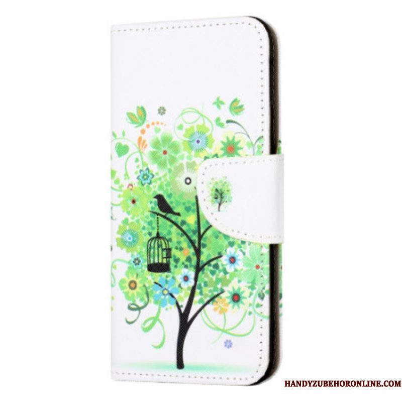 Leren Hoesje voor iPhone 15 Boom Met Groen Blad