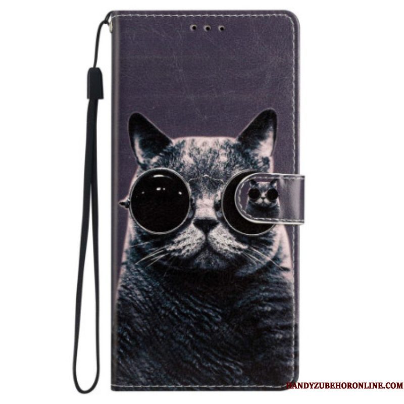 Leren Hoesje voor iPhone 15 Met Ketting Incognito Kat Met Riem