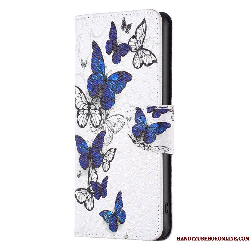 Leren Hoesje voor iPhone 15 Plus Kleurrijke Vlinders