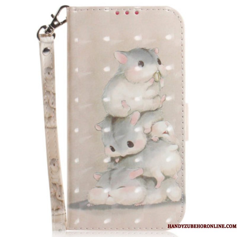 Leren Hoesje voor iPhone 15 Plus Met Ketting Hamsters Met Riem