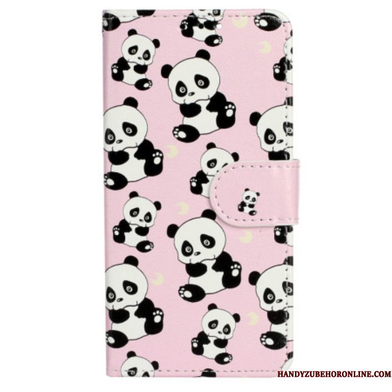 Leren Hoesje voor iPhone 15 Plus Met Ketting Kleine Panda's Met Riem