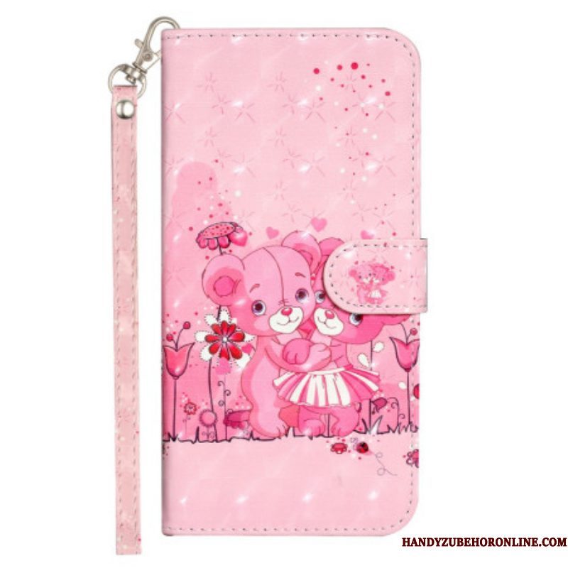 Leren Hoesje voor iPhone 15 Pro Max Met Ketting 3d Teddyberen Met Riem