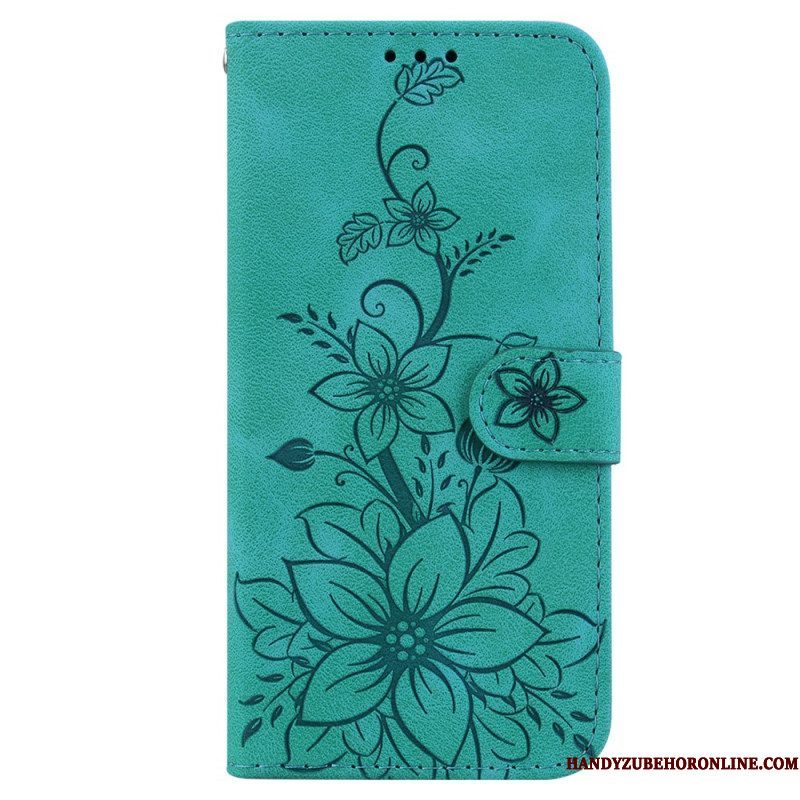 Leren Hoesje voor iPhone 15 Pro Max Met Ketting Bloemenband