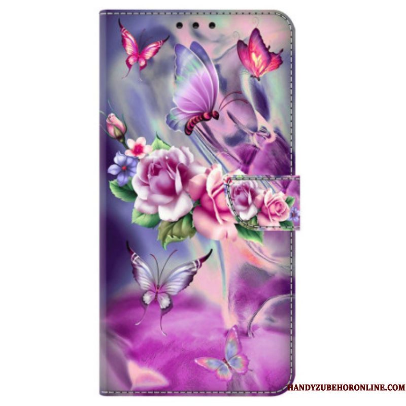 Leren Hoesje voor iPhone 15 Pro Mooie Bloemen