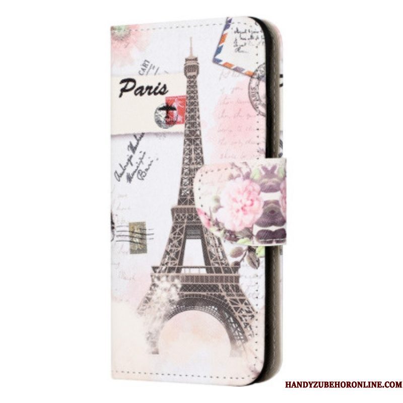 Leren Hoesje voor iPhone 15 Vintage Eiffeltoren