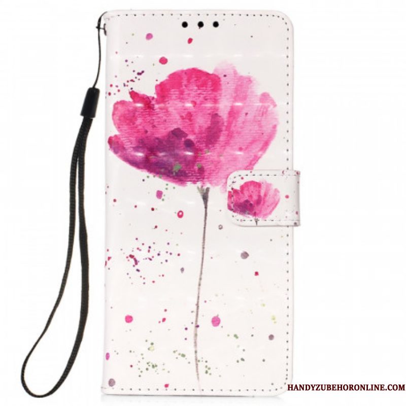 Telefoonhoesje Leren Hoesje voor Samsung Galaxy S22 Ultra 5G Aquarel Papaver