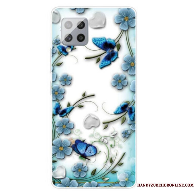 Telefoonhoesje voor Samsung Galaxy A42 5G Naadloze Retro Vlinders En Bloemen