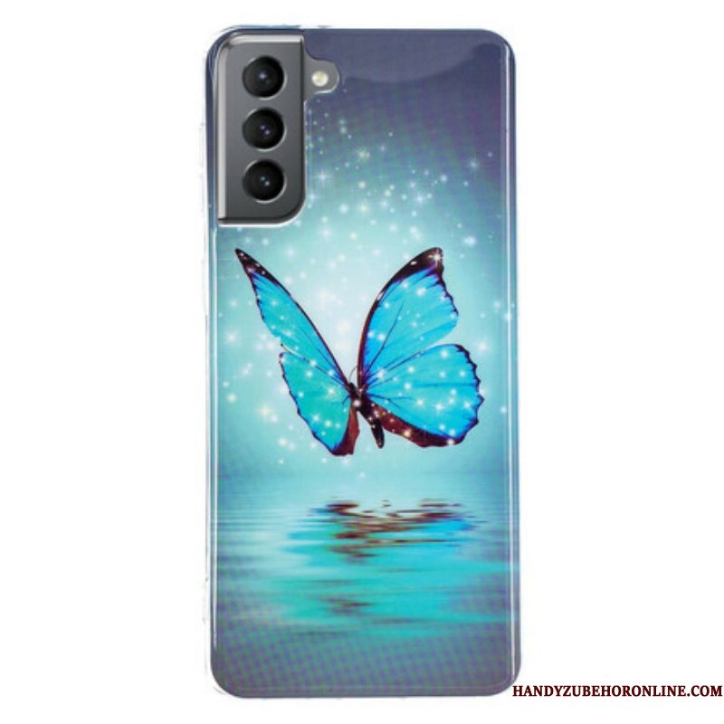 Telefoonhoesje voor Samsung Galaxy S21 FE Fluorescerende Blauwe Vlinder