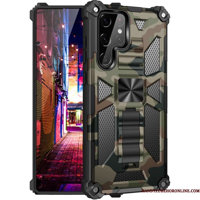 Telefoonhoesje voor Samsung Galaxy S22 Ultra 5G Camouflage Verwijderbare Ondersteuning