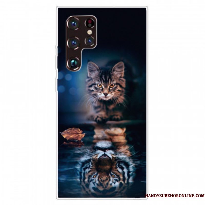 Telefoonhoesje voor Samsung Galaxy S22 Ultra 5G Reflectie Van De Kat