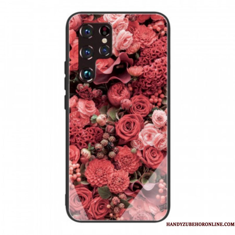 Telefoonhoesje voor Samsung Galaxy S22 Ultra 5G Rose Bloemen Gehard Glas