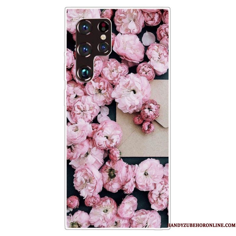 Telefoonhoesje voor Samsung Galaxy S22 Ultra 5G Roze Bloemen