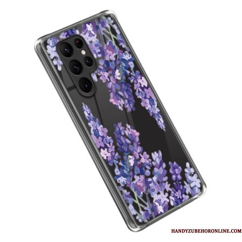 Telefoonhoesje voor Samsung Galaxy S23 Ultra 5G Naadloze Paarse Bloemen