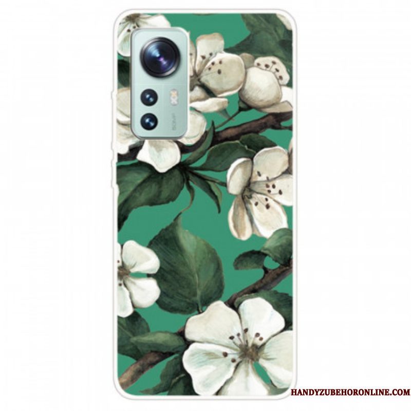 Telefoonhoesje voor Xiaomi 12 / 12X Siliconen Witte Bloemen