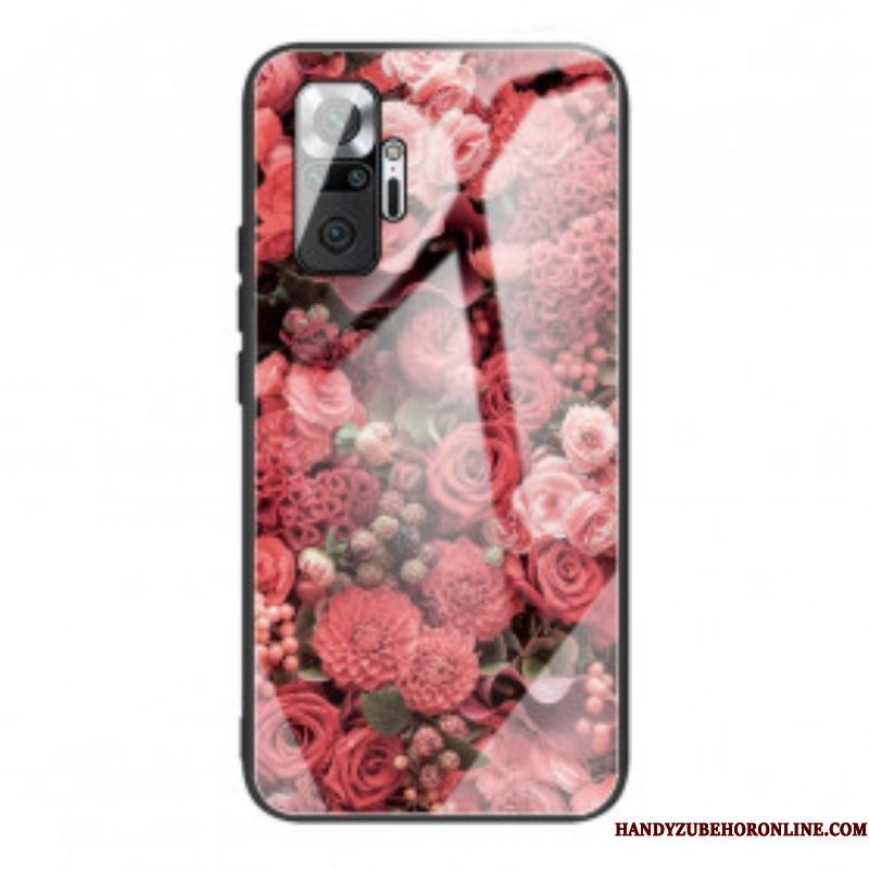 Telefoonhoesje voor Xiaomi Redmi Note 10 Pro Rose Bloemen Gehard Glas