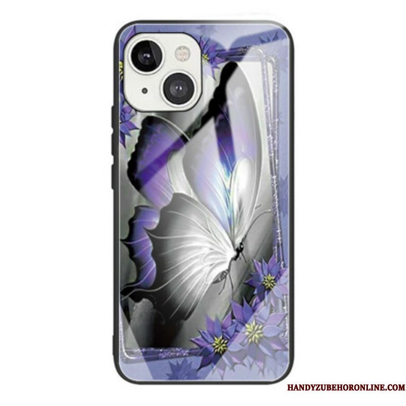 Telefoonhoesje voor iPhone 13 Mini Paars Vlinder Gehard Glas