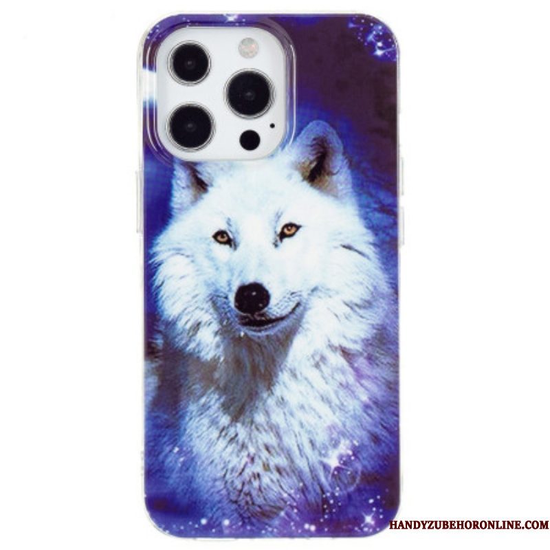 Telefoonhoesje voor iPhone 15 Pro Fluorescerende Witte Wolf