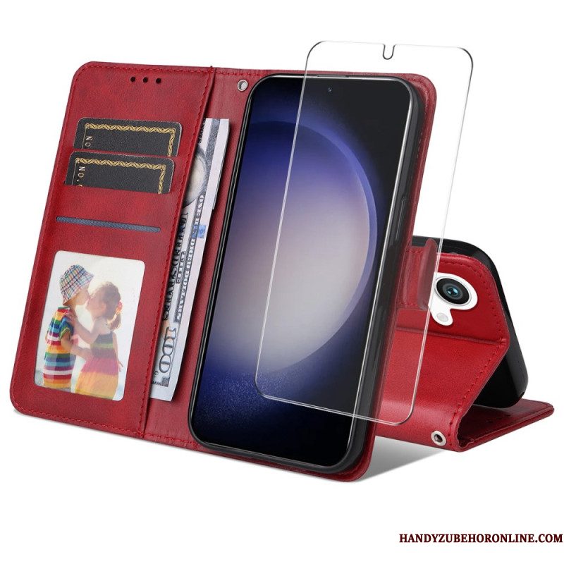 Bescherming Hoesje Samsung Galaxy S25 5g Enkay Screenprotector Van Imitatieleer Met Gehard Glas