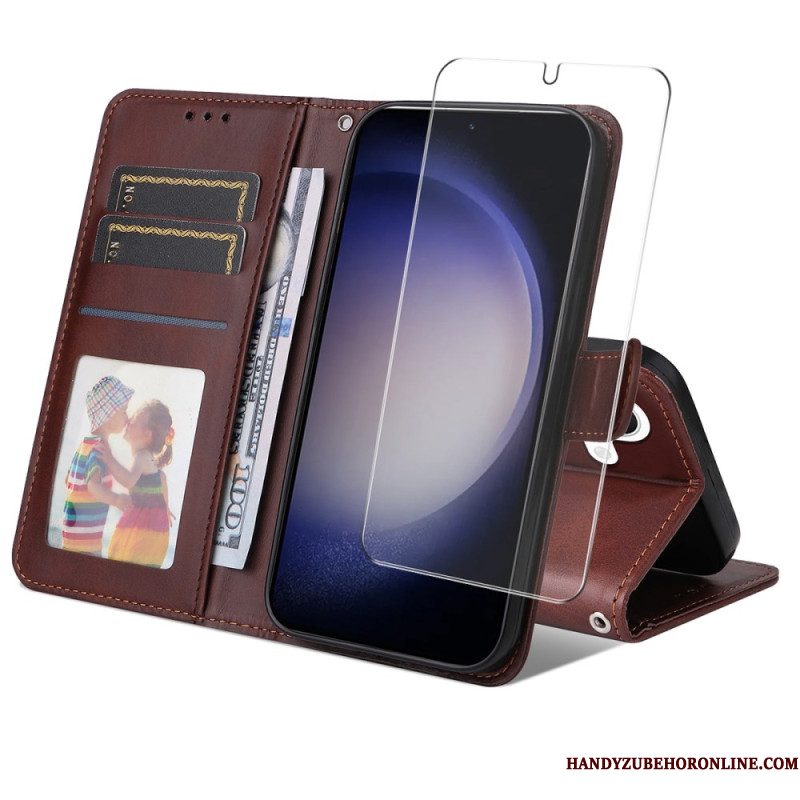 Bescherming Hoesje Samsung Galaxy S25 5g Enkay Screenprotector Van Imitatieleer Met Gehard Glas
