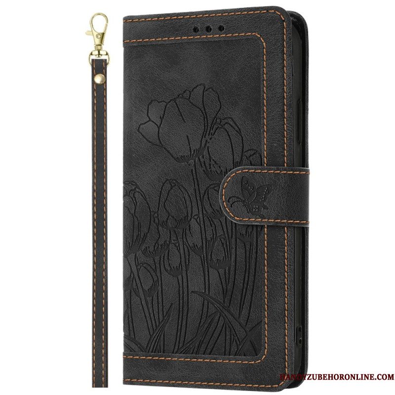 Bescherming Hoesje Samsung Galaxy S25 Ultra 5g Bloemenprint Met Leerlook