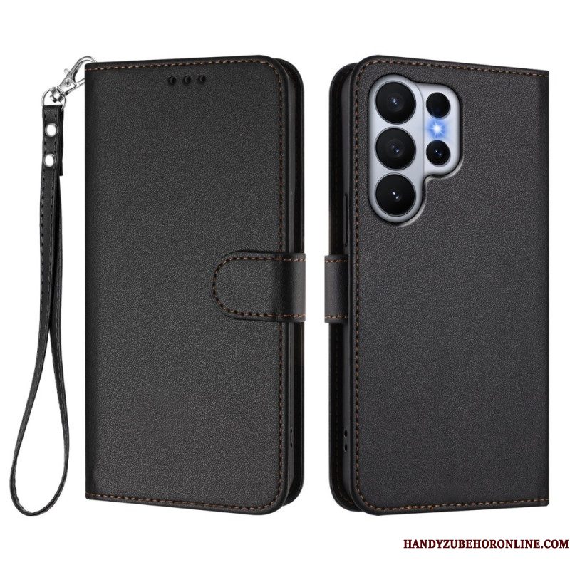 Bescherming Hoesje Samsung Galaxy S26 Ultra Effen Leerlook Met Riempje