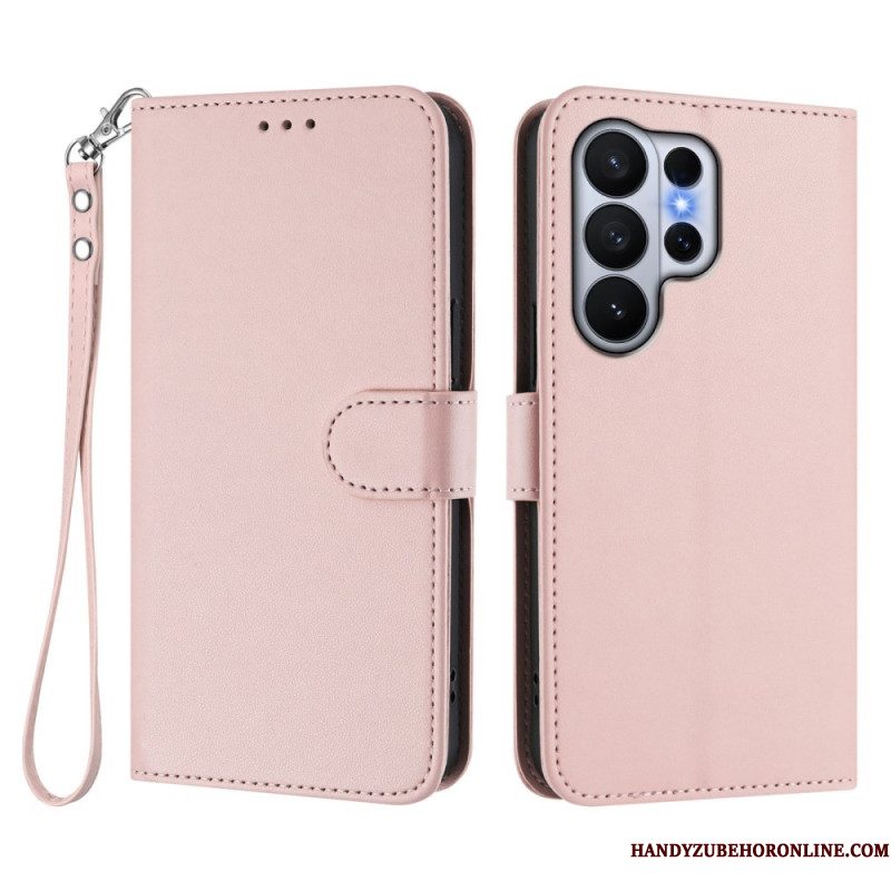 Bescherming Hoesje Samsung Galaxy S26 Ultra Effen Leerlook Met Riempje