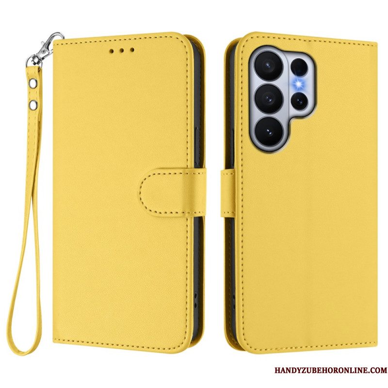 Bescherming Hoesje Samsung Galaxy S26 Ultra Effen Leerlook Met Riempje