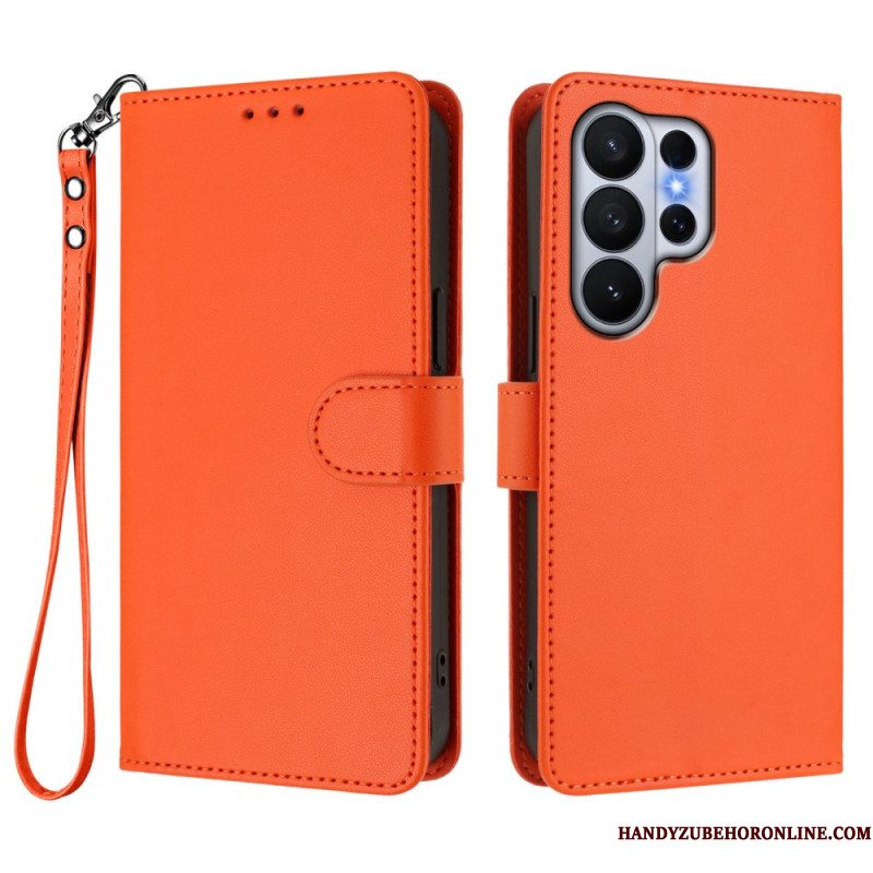 Bescherming Hoesje Samsung Galaxy S26 Ultra Effen Leerlook Met Riempje