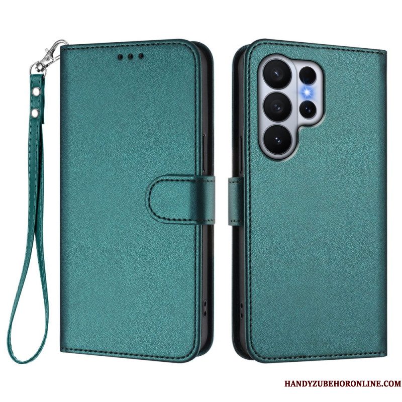 Bescherming Hoesje Samsung Galaxy S26 Ultra Effen Leerlook Met Riempje