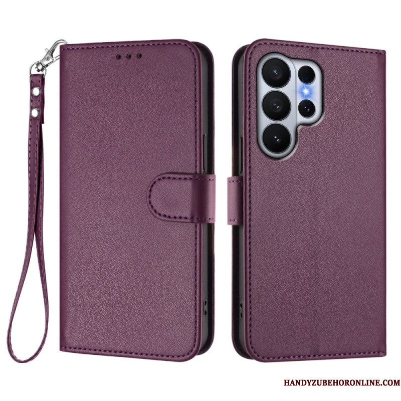 Bescherming Hoesje Samsung Galaxy S26 Ultra Effen Leerlook Met Riempje