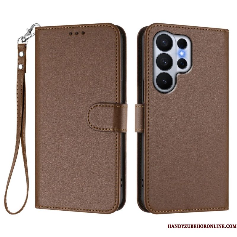 Bescherming Hoesje Samsung Galaxy S26 Ultra Effen Leerlook Met Riempje
