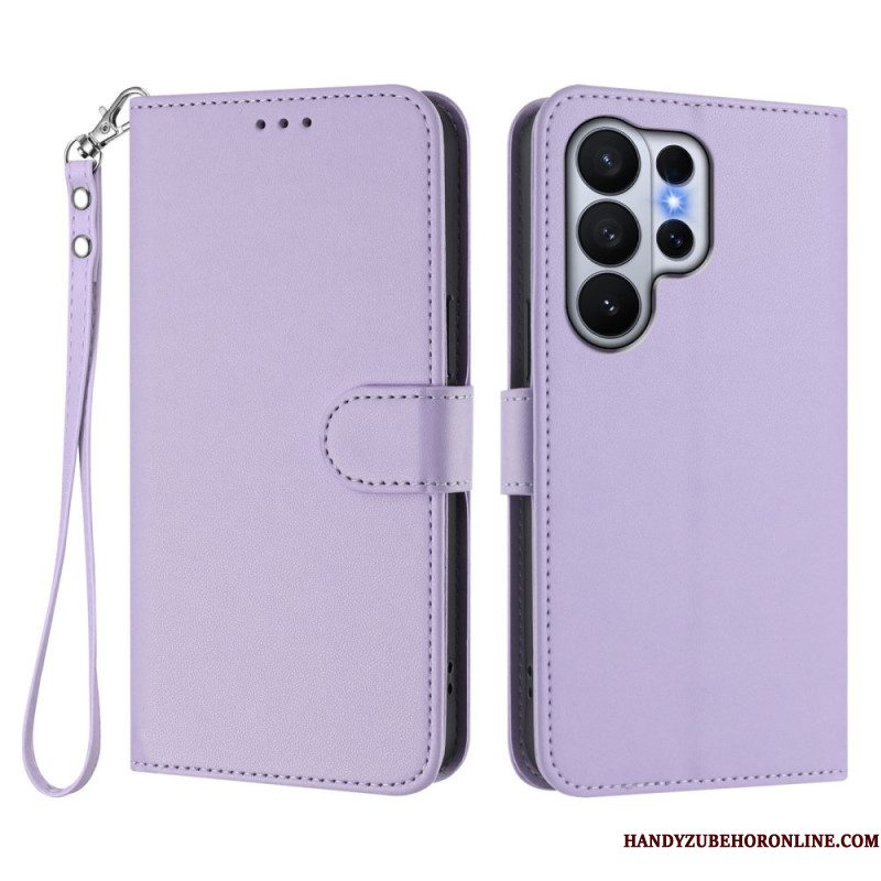 Bescherming Hoesje Samsung Galaxy S26 Ultra Effen Leerlook Met Riempje