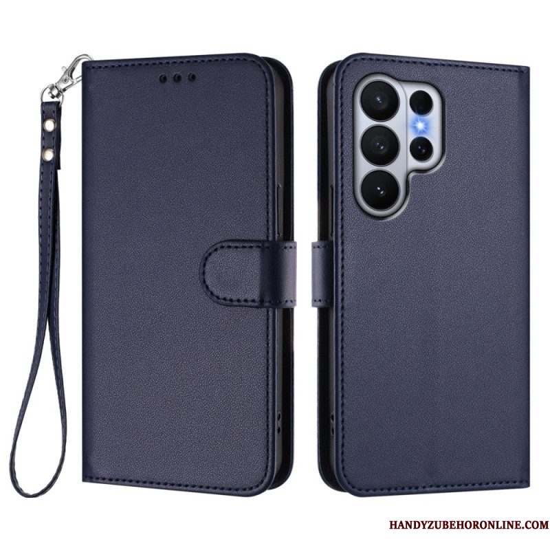 Bescherming Hoesje Samsung Galaxy S26 Ultra Effen Leerlook Met Riempje