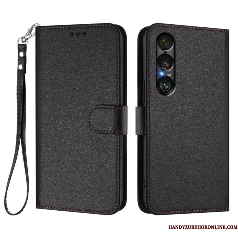 Bescherming Hoesje Sony Xperia 1 Vii Lederlook Met Koord