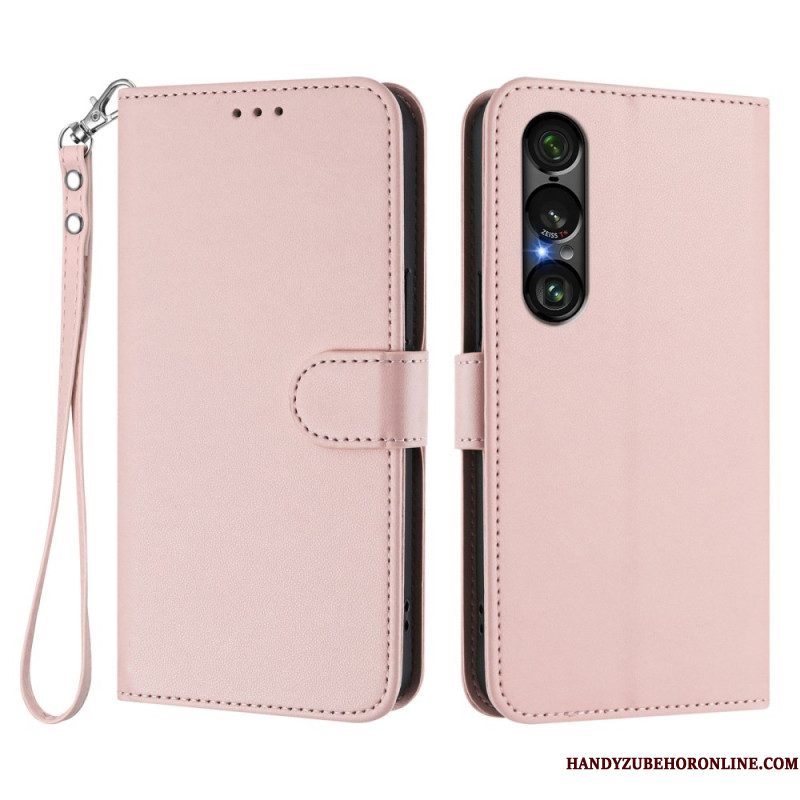 Bescherming Hoesje Sony Xperia 1 Vii Lederlook Met Koord