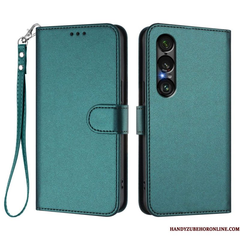 Bescherming Hoesje Sony Xperia 1 Vii Lederlook Met Koord