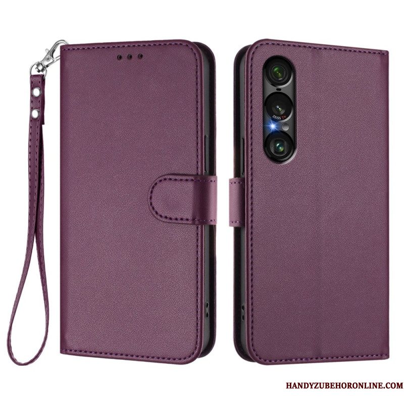 Bescherming Hoesje Sony Xperia 1 Vii Lederlook Met Koord