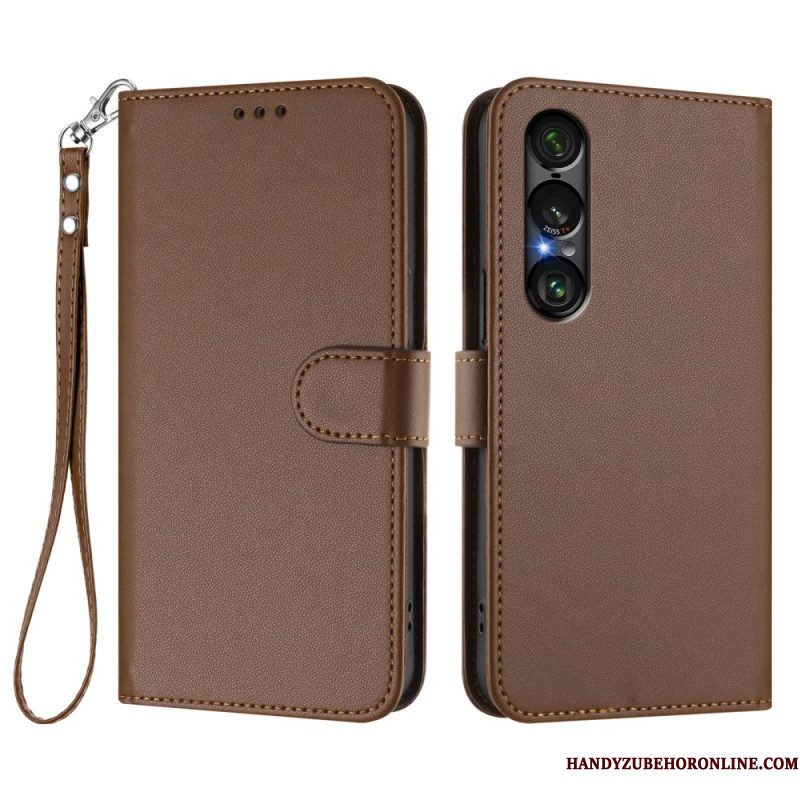 Bescherming Hoesje Sony Xperia 1 Vii Lederlook Met Koord