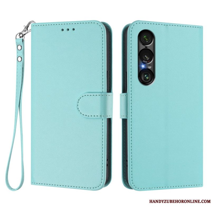 Bescherming Hoesje Sony Xperia 1 Vii Lederlook Met Koord