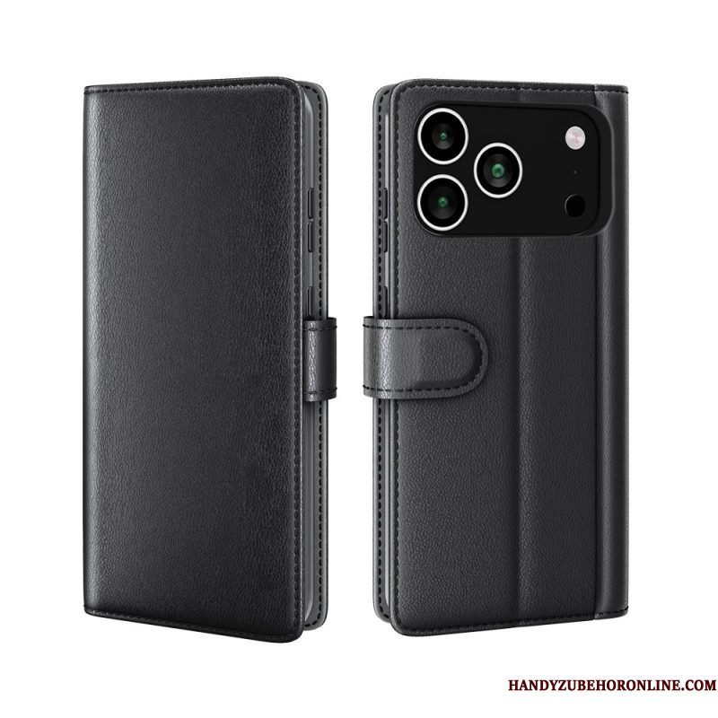 Bescherming Hoesje iPhone 17 Pro Max Portemonnee Van Echt Leer