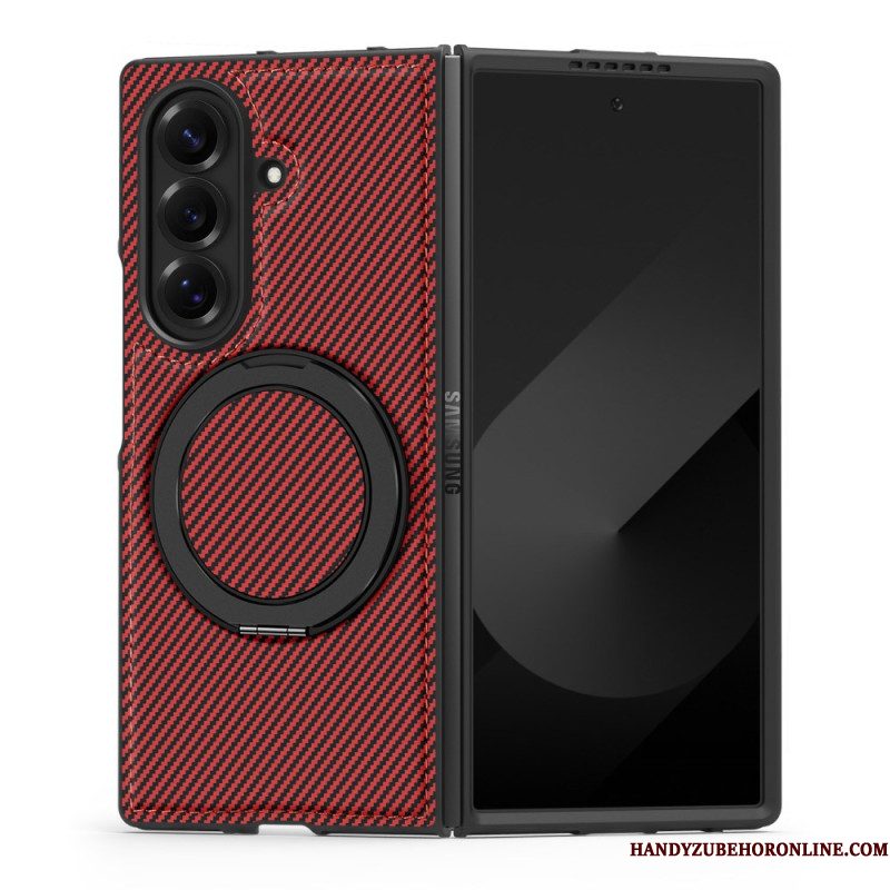 Case Hoesje Samsung Galaxy Z Fold 7 Telefoonhoesje Magnetisch Getextureerd Koolstofvezel
