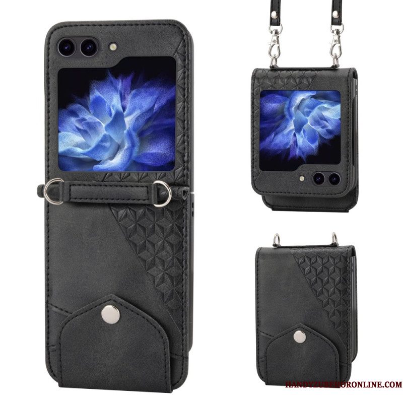 Cover Hoesje Samsung Galaxy Z Flip 7 Fe Telefoonhoesje Kunstleren Rand Met Schouderband