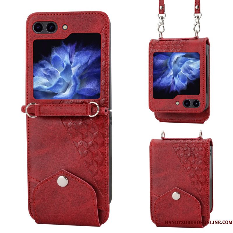 Cover Hoesje Samsung Galaxy Z Flip 7 Fe Telefoonhoesje Kunstleren Rand Met Schouderband