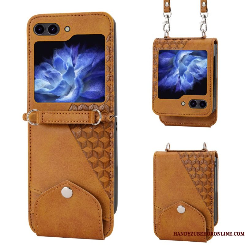Cover Hoesje Samsung Galaxy Z Flip 7 Fe Telefoonhoesje Kunstleren Rand Met Schouderband