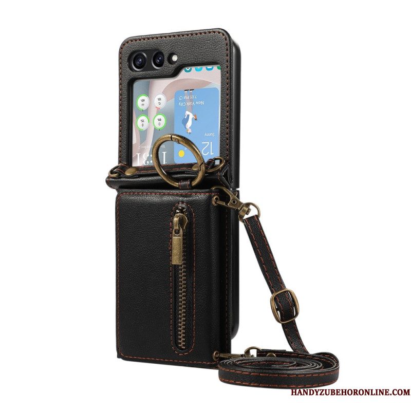 Cover Hoesje Samsung Galaxy Z Flip 7 Fe Telefoonhoesje Portemonnee Met Rits En Schouderband