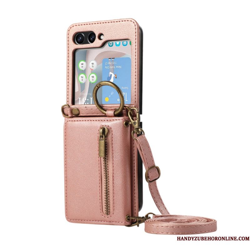 Cover Hoesje Samsung Galaxy Z Flip 7 Fe Telefoonhoesje Portemonnee Met Rits En Schouderband