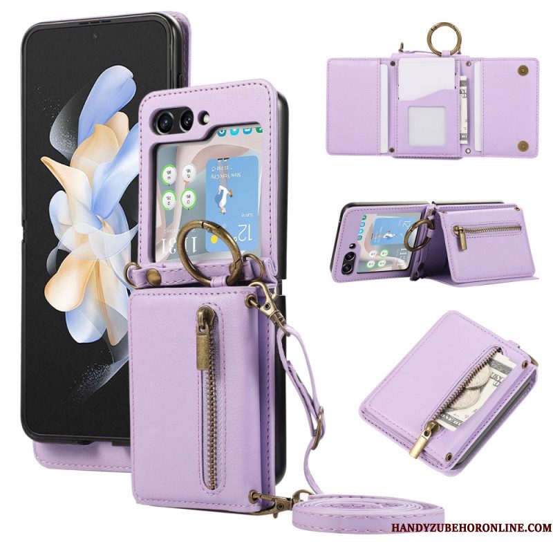 Cover Hoesje Samsung Galaxy Z Flip 7 Fe Telefoonhoesje Portemonnee Met Rits En Schouderband